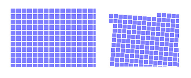 Arrayed dummy fill (left) and staggered fill (right)