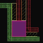 Layout segment showing problem of color splitting with double patterning