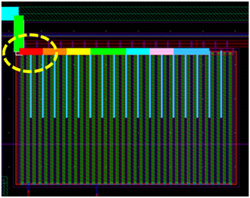 Section of routing susceptible to electromigration highlighted in tool