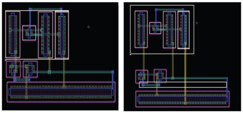 The OTA layout placed on minimum spacing is shown on the right. The modified layout after using the LDE module is on the lef