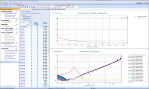 Graphs show performance against capacitor count and impedance charts for the different options