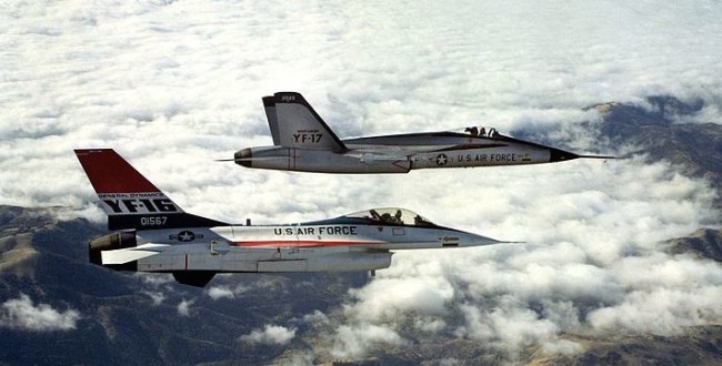 The original F16 prototypes in flight (Source: USAF)