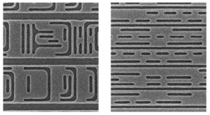 Blocks of patterned M1 layers using bidirectional (left) and unidirectional routing (Source: CMU/IBM GRATEdd)