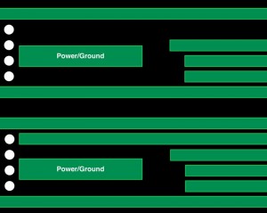 Subtle misalignments in power routing can block more signal tracks (top) than expected (below).