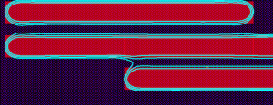 The contours represent the simulated fabricated device. The three curves represent anticipated process variation (Source: Lukas Chrostowski, University of British Columbia)