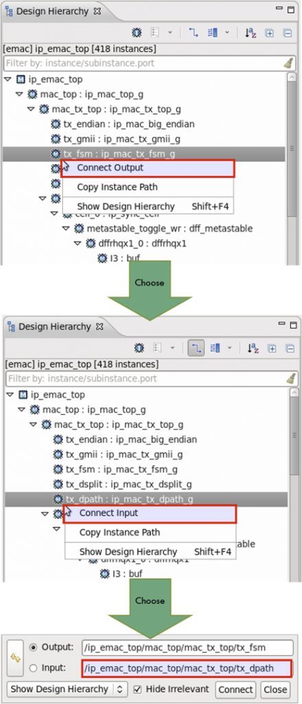 Figure 2: The IDE can create and connect two new ports (AMIQ EDA).