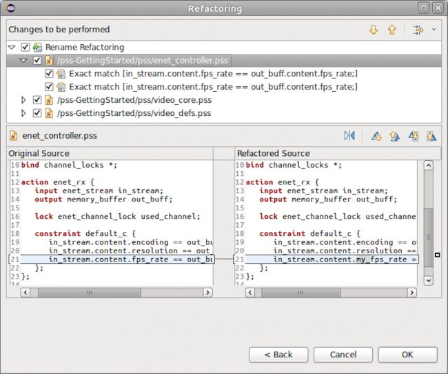 The IDE can rename all occurrences of any PSS element (AMIQ EDA)