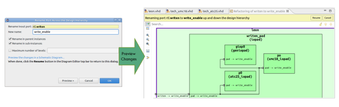 Figure 2. The IDE can easily rename a VHDL port across the design (AMIQ EDA - click to enlarge)