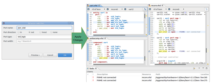 Figure 3. The IDE can add a new port to an entity (AMIQ EDA - click to enlarge)