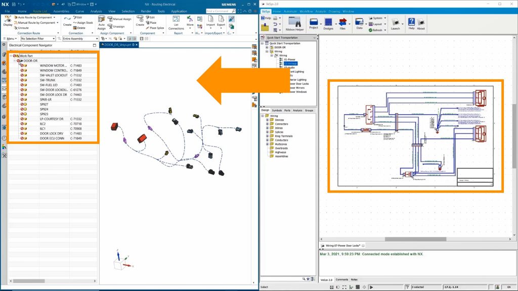 Figure 3. The electrical designer exports wiring data to the MCAD environment (Siemens EDA)