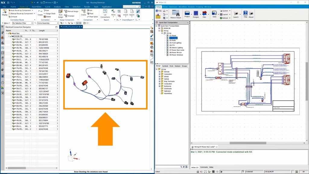 Figure 4. With the electrical data, the mechanical designer is able to automatically route wiring at the component level (Siemens EDA)