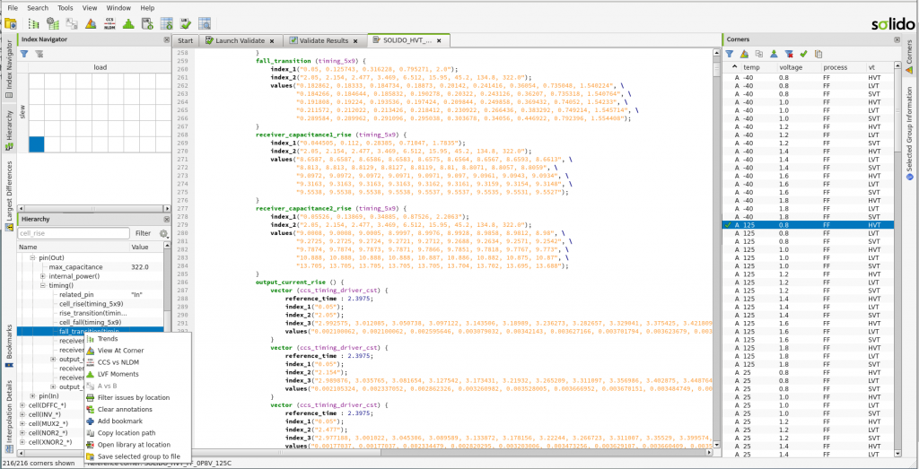 Figure 2. Get easy access to a problem’s location in the Liberty file (Siemens EDA – click to enlarge)