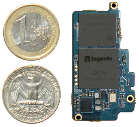 Ingenic's Newton platform is about the size of an SD card (Source: Imagination Technologies)