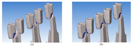 Points of contact between source/drain and capacitor in SAQP (a) and DSA (b) processes (Source: Coventor)