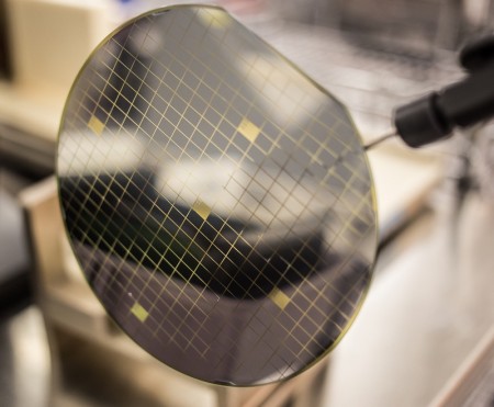A silicon carbide wafer processed at X-Fab