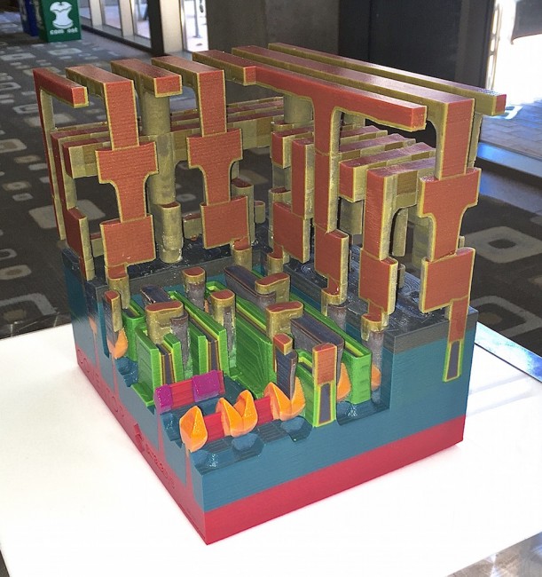 Model of a generic 14nm finFET process, 3D printed from a SEMUlator3D 'virtual fab' model